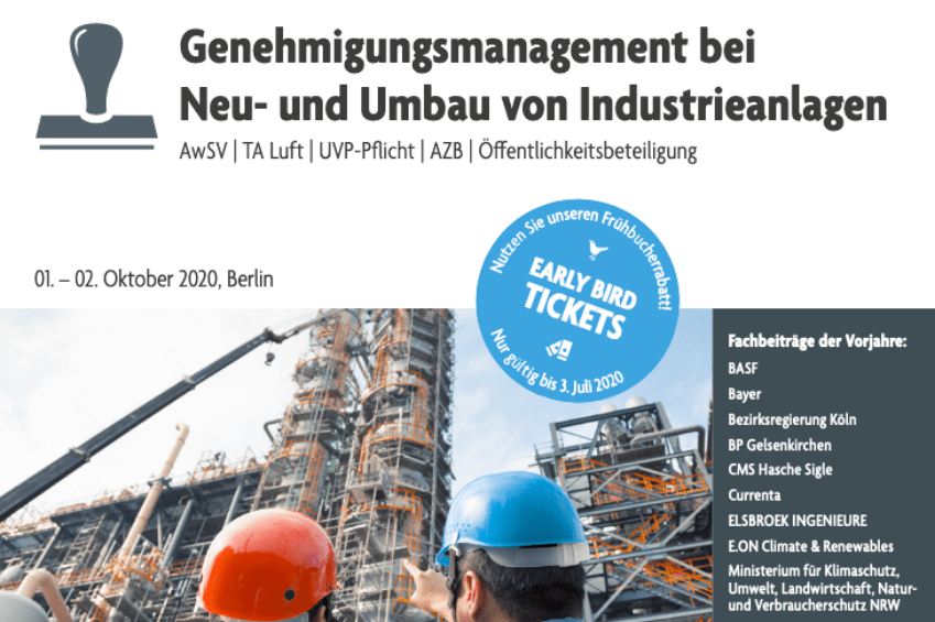 Workshop „Ausgangszustandsbericht und Rückführungspflicht“ auf der 5. Jahrestagung „Genehmigungsmanagement bei Neu- und Umbau von Industrieanlagen“ am 01. und 02.10.2020 in Berlin.